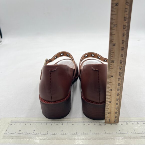 YDN Brown Ankle Strap Pointed Toe Mary Jane Chunky Heels Loafers Buckle Pumps - Picture 5 of 8